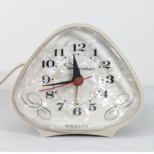 Vintage 1950s Triangular Ingraham electric analogue alarm clock (wired) White